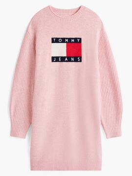 MINIVESTIDO DE PUNTO ROSA CON LOGO DE BANDERA