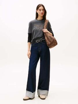 CAMISETA UNIVERSITARIA RELAXED FIT GRIS CON LOGO ANIMAL PRIN