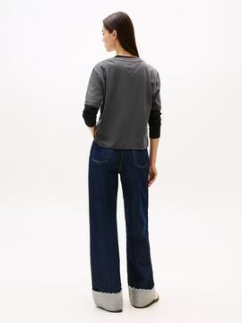 CAMISETA UNIVERSITARIA RELAXED FIT GRIS CON LOGO ANIMAL PRIN
