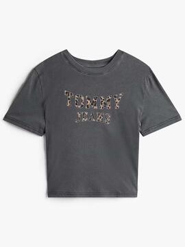 CAMISETA UNIVERSITARIA RELAXED FIT GRIS CON LOGO ANIMAL PRIN
