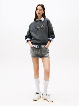 SUDADERA UNIVERSITARIA RELAXED FIT GRIS CON LOGO ANIMAL PRIN