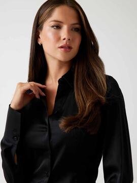 CAMISA DE SATÉN SLIM FIT FERNANDA CORSET NEGRA