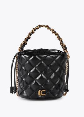 BOLSO BOMBONERA ACOLCHADO Y PESPUNTEADO CON LOGO LC NEGRO