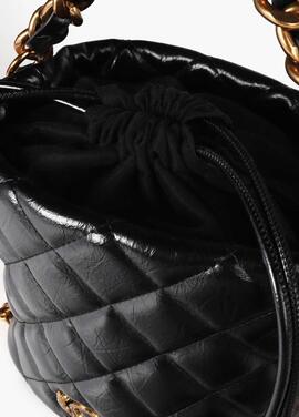 BOLSO BOMBONERA ACOLCHADO Y PESPUNTEADO CON LOGO LC NEGRO