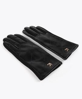 GUANTES EFECTO PIEL LOGO CRUZADO ROMBOS NEGRO