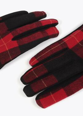 GUANTES COMBINADOS ANIMAL PRINT CON TARTÁN ROJO Y NEGRO
