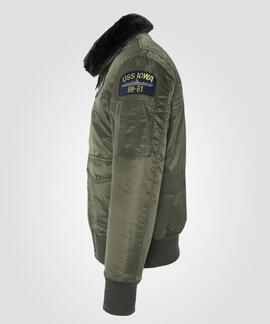 CHAQUETA BOMBER ACOLCHADA OHARAVINTRS VERDE CON PARCHES