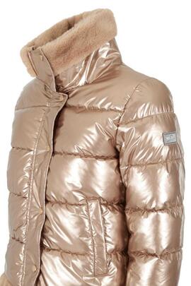 CHAQUETA ACOLCHADA DE MUJER ORO METALIZADO CON APLIQUES DE P