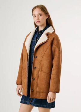 ABRIGO CON DETALLES DE BORREGUITO TERESA 857 CARAMEL BEIGE