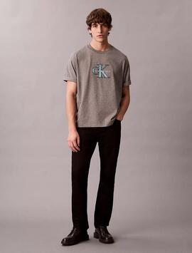 CAMISETA CK MONOLOGO TRICOLOR RELAXED FIT MED GREY HEATHER G