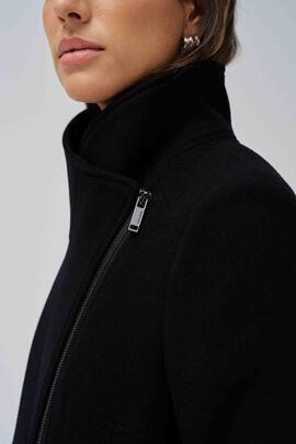 ABRIGO DE PAÑO GRACE SLIM FIT CON PELO NEGRO