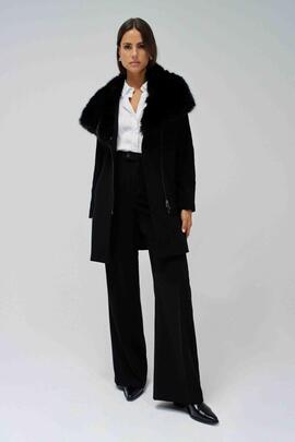 ABRIGO DE PAÑO GRACE SLIM FIT CON PELO NEGRO