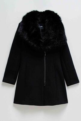 ABRIGO DE PAÑO GRACE SLIM FIT CON PELO NEGRO