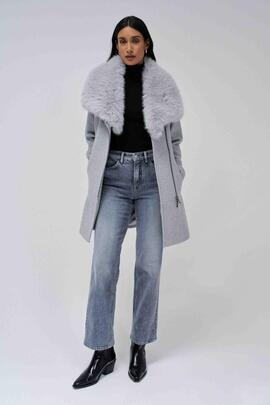 ABRIGO DE PAÑO GRACE SLIM FIT CON PELO GRIS
