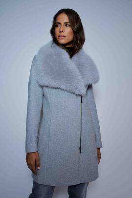 ABRIGO DE PAÑO GRACE SLIM FIT CON PELO GRIS