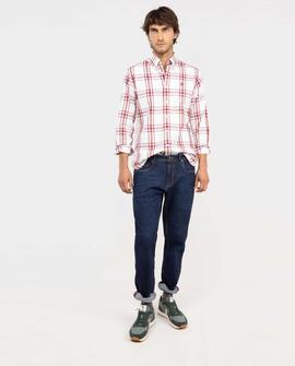 CAMISA DE ALGODÓN CUADRO BRIT CRUDO Y ROJO