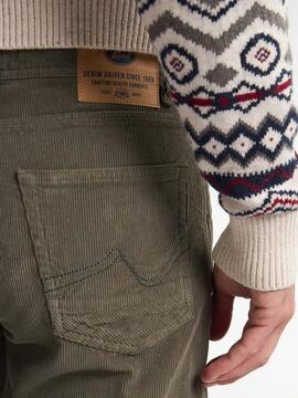 PANTALÓN DE PANA RUSSEL TAPERED FIT MOSSY STONE VERDE
