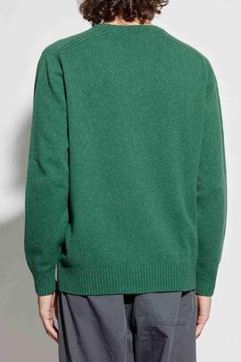 JERSEY DE LANA JASPEADA VERDE CON LOGO EN EL PECHO