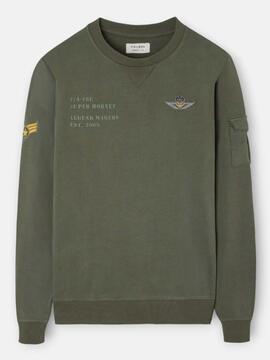 SUDADERA PARCHES MILITARY VERDE