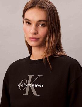 SUDADERA CK FRENCH TERRY RELAXED FIT CON LOGO MONOGRAMA NEGR