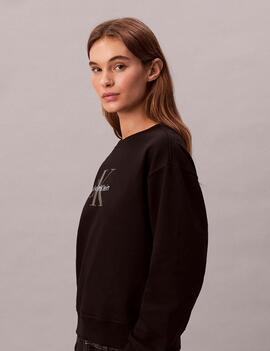 SUDADERA CK FRENCH TERRY RELAXED FIT CON LOGO MONOGRAMA NEGR