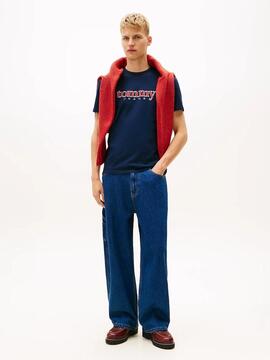 CAMISETA DE PUNTO REGULAR FIT AZUL MARINO CON LOGO BORDADO A
