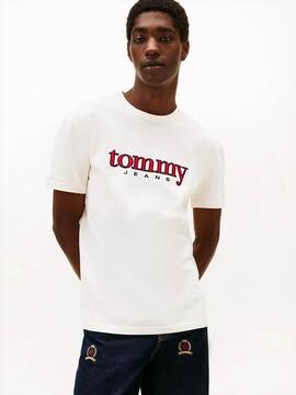 CAMISETA DE PUNTO COLOR CRUDO CON LOGO BORDADO A CONTRASTE