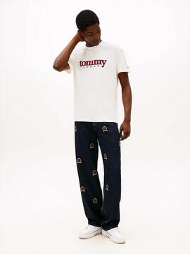 CAMISETA DE PUNTO COLOR CRUDO CON LOGO BORDADO A CONTRASTE