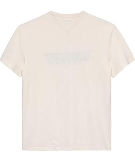 CAMISETA DE PUNTO COLOR CRUDO CON LOGO BORDADO A CONTRASTE