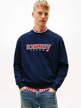 SUDADERA DE FELPA REGULAR FIT AZUL MARINO CON LOGO
