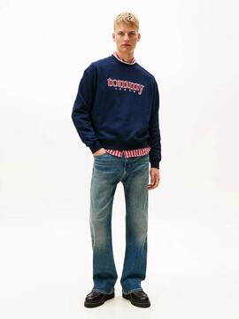 SUDADERA DE FELPA REGULAR FIT AZUL MARINO CON LOGO