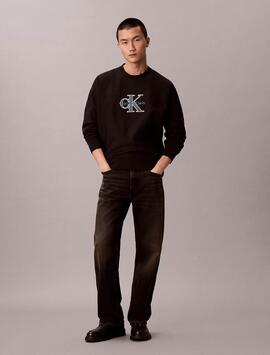 SUDADERA CK PREMIUM TRICOLOR RELAXED FIT NEGRA