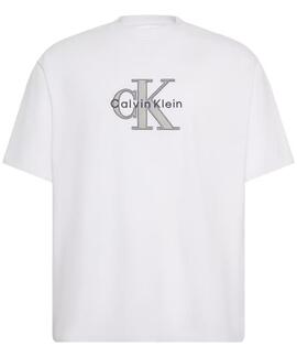 CAMISETA CK MONOLOGO TRICOLOR RELAXED FIT BRIGHT WHITE CRUDO
