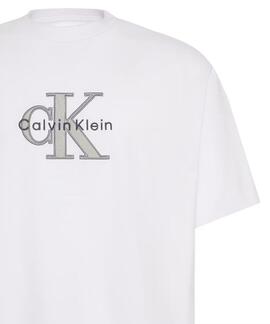 CAMISETA CK MONOLOGO TRICOLOR RELAXED FIT BRIGHT WHITE CRUDO