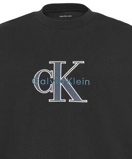 CAMISETA CK MONOLOGO TRICOLOR RELAXED FIT NEGRA