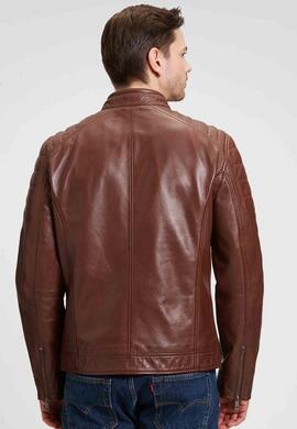 CAZADORA DE PIEL DERRY LAORV MEN BIKER COGNAC