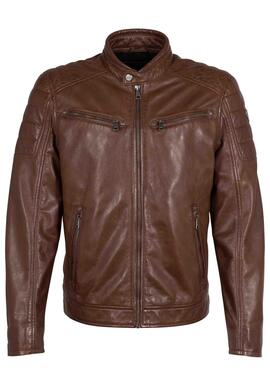 CAZADORA DE PIEL DERRY LAORV MEN BIKER COGNAC
