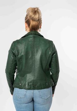 CAZADORA DE PIEL WOMEN BIKER ASYMMETRICAL BASIL VERDE ENVEJE