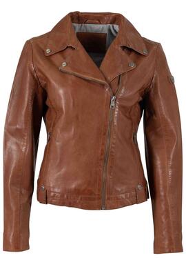 CAZADORA DE PIEL WOMEN BIKER ASYMMETRICAL COGNAC MARRÓN ENVE