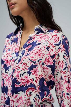 CAMISA SATINADA REGULAR FIT CON ESTAMPADO FLORAL MULTICOLOR