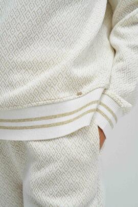 SUDADERA REGULAR FIT COLOR CRUDO CON JACQUARD BEIGE Y LUREX