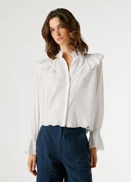 BLUSA FLUIDA BELLA CON VOLANTES REGULAR FIT 800 WHITE BLANCO