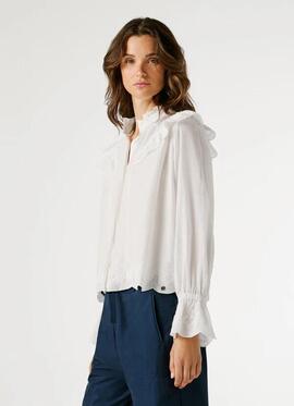 BLUSA FLUIDA BELLA CON VOLANTES REGULAR FIT 800 WHITE BLANCO