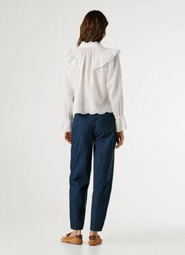 BLUSA FLUIDA BELLA CON VOLANTES REGULAR FIT 800 WHITE BLANCO