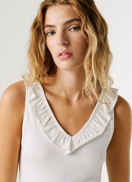TOP CANALÉ MILLIE SLIM FIT CUELLO PICO CON VOLANTES 800 WHIT
