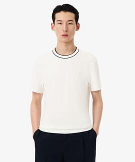 CAMISETA DE PIQUÉ ELÁSTICO REGULAR FIT CON CUELLO A RAYAS CO