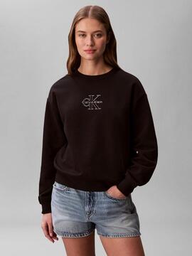 SUDADERA CK FOIL CREW MONOGRAMA METALIZADO RELAXED FIT BLACK