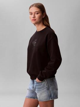 SUDADERA CK FOIL CREW MONOGRAMA METALIZADO RELAXED FIT BLACK
