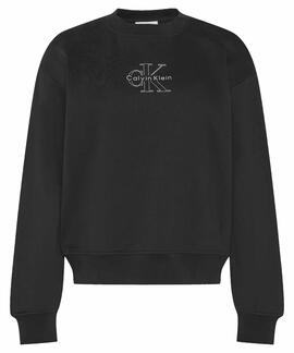 SUDADERA CK FOIL CREW MONOGRAMA METALIZADO RELAXED FIT BLACK