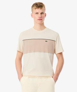CAMISETA DE ALGODÓN REGULAR FIT CON BLOQUES DE COLOR BEIGE Y